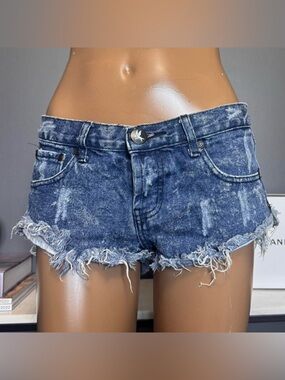 One Teaspoon Aritzia Y2K LOW RISE Dark Wash Denim Shorts